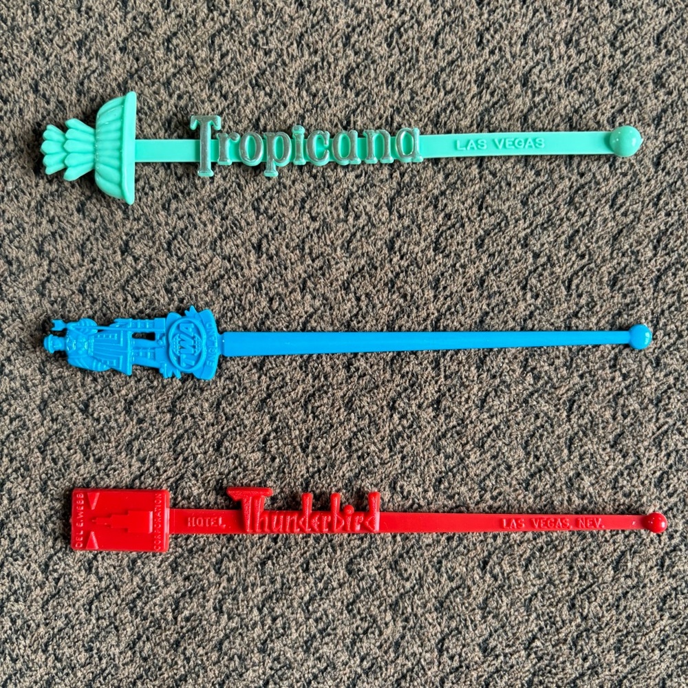 Vintage Las Vegas Swizzle Sticks Tropicana Thunderbird TWA Blue Lot Bundle of 3